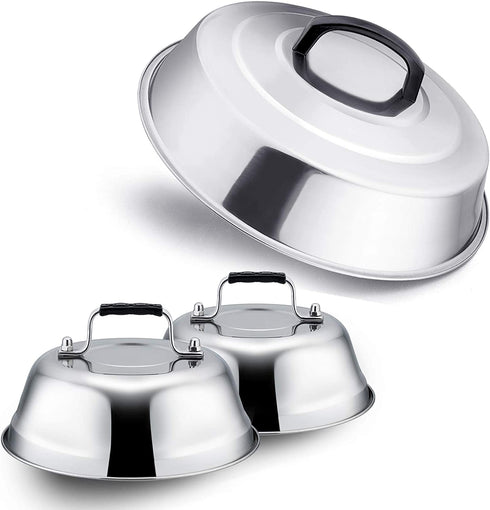 Professional Melting Dome Lid Set of 3, Leonyo 12"- 9" Metal Steam Basting Cover for Griddle Grill Top, Stainless Steel Griddle Accessories for BBQ Flat Top Kitchen Cooking Burger Cheese , Heat Proof