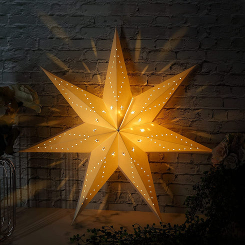 Paper Star Lantern, 8 Mode 50 LEDs Firework Fairy String Lights, Light up Hollow Out Star Hanging Decoration for Indoor Outdoor Room Wedding Christmas Party (Classic Style)