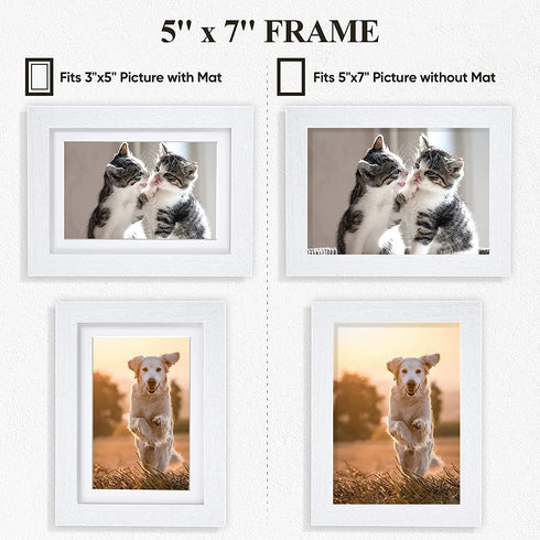 Nacial Picture Frame, Multi Photo Frames Sets 5x7 8x10 11x14 with Mat Wood Grain Wall Frame for Tabletop Display or Wall Mounting 4 Pack (5''x7'', White)