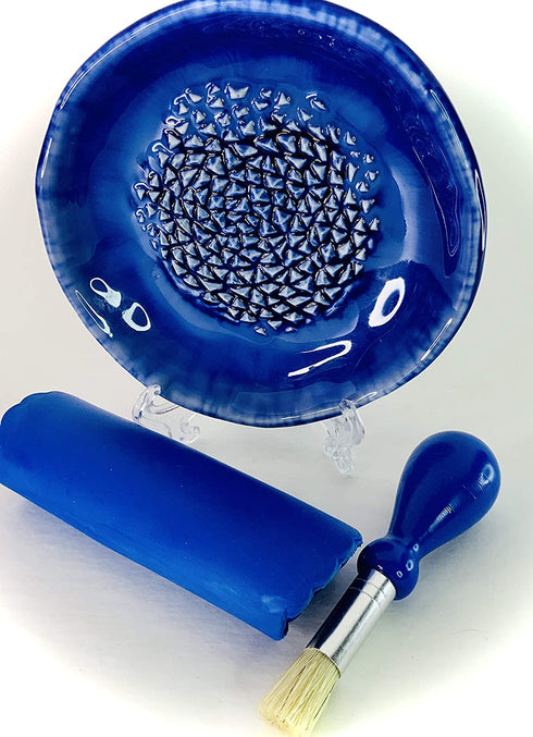 BonCera, All-in-one 4pcs Premium Ceramic Garlic Grater Set, Blue Glazed Design Grater w/Garlic Peeler, Gathering Brush, Display Stand, It's also grating Turmeric, Ginger, and more.G-513