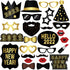 Large, New Year Photo Booth Props 2022 Pack of 26 | Black, Gold Foil New Years Eve Photo Booth Props | New Years Photo Props for Happy New Year Decorations 2022 | New Years Eve Party Supplies 2022