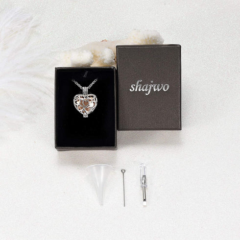 shajwo Cremation Jewelry Heart Urn Necklaces for Ashes for Women Flower Memorial Mini Keepsake Ashes Hollow Pendant