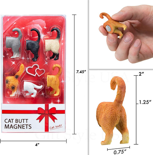 Cat Butt Refrigerator Magnets -Ready Gift Set of 6 for Cat and Pet Lovers - Home and Office Decoration
