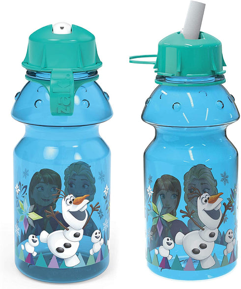 Zak Designs Disney 2 Plastic Push Button Action and Locking Lid Includes Portable Carry Loop, Leak-Proof Design is Perfect for Outdoor Sports, BPA-Free, 14oz, Frozen Water Bottle