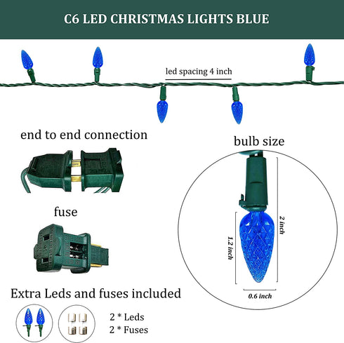 MXTCLM C6 Christmas Lights, 50 LED Strawberry String Lights, 18.31ft Blue C6 Lights, Fairy Lights for Outdoor, Indoor, Garden, Yard, Home, Party, Christmas Tree Decorations (Blue)