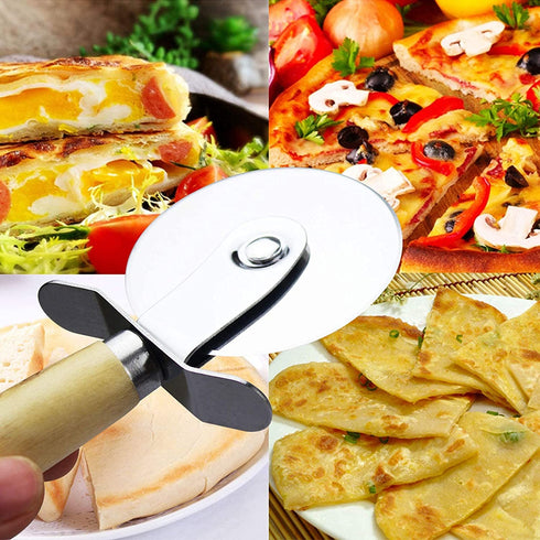 AooBaBa 4 Pieces Pizza Tools Set incl Dough Cutter Roller Docker and Pizza Cutter Wheel, Pastry Pizza Pie Roller Rolling Pins and Time-Saver Pizza Dough Docker(4 pcs)