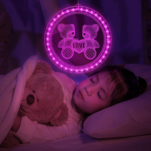 3D Illusion Lamp Night Light, 7.9 Inch Pink Window Decorations Lights with Suction Cup Hooks, Nightlight Bedside Lamps Bedroom Home Decoration for Kids Boys & Girls Women Birthday Gifts