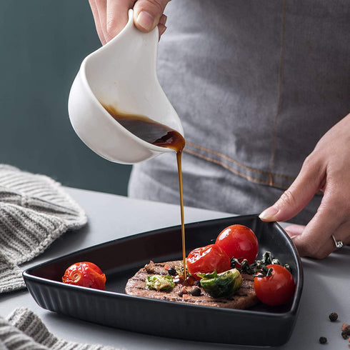 Bruntmor Matte Glazed Set Of 6 Side Dish Porcelain Dip Bowl Set with Handle, for Soy Sauce, Ketchup, Appetizer, For BBQ and Dinner, 3 ounce, White