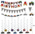54 Pcs Monster Truck Birthday Supplies - Happy Birthday Banner Monster Truck Banner Checkered Triangle Bunting Flags, Pom Poms Flower, Hanging Swirls Truck Shape, Multicolor Balloons with Truck
