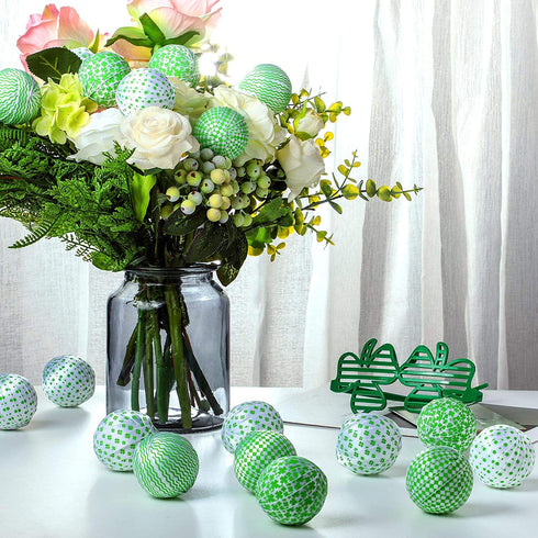 St Patrick's Day Shamrocks Fabric Wrapped Balls Bowl Filler Green Buffalo Check Fabric Wrapped Balls for Table Shelf Festival Decorations (12)