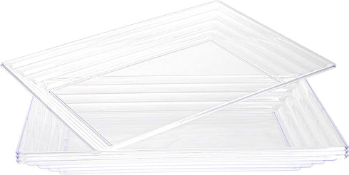 Plasticpro Plastic Serving Trays - Serving Platters Rectangle 11X16 Disposable Party Dish Crystal Clear, Elegant Leveled Border, Pack of 4
