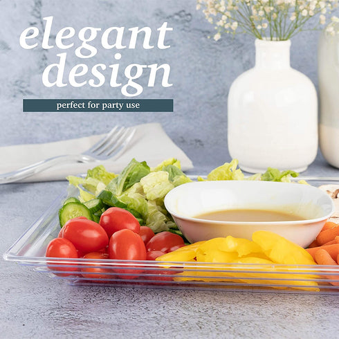 Plasticpro Plastic Serving Trays - Serving Platters Rectangle 11X16 Disposable Party Dish Crystal Clear, Elegant Leveled Border, Pack of 4
