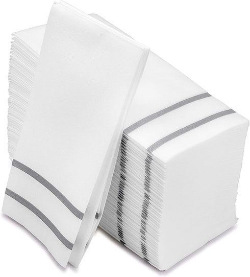 Fete Decorative Hand Towels Disposable, Silver Design 100 Linen-Feel Guest Towels Formal Dinner, Anniversary, and Wedding Napkins for Tables, Guestrooms, and Restrooms - 8.5x 4-Inches Folded,