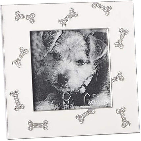 Dog Jewel Tone Bone Bright Silver Tone Finish 4.5 x 4.5 Zinc Alloy Photo Frame