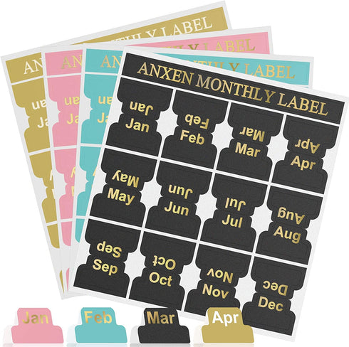 OWLKELA - 48 Pieces Self-Adhesive Month Stickers, Adhesive Tabs Designer Accessories Monthly Tabs Planner Stickers Decorative, Planner Tabs for Journal and Notebook