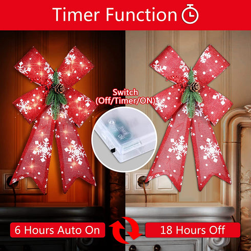DIAGTREE 22 inch Christmas Tree Bow LED Ribbon Bows Christmas Tree Ornaments Tree Topper Christmas Decoration for Home Christmas Tree Wreaths Decoration (Snowflake)