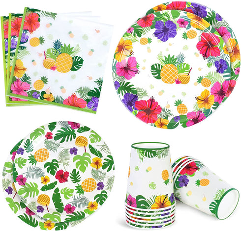 Hawaiian Luau Party Supplies, Tropical Paper Plates and Napkins Cups Sets Serves 30