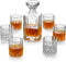 Crystal Cut Whiskey Decanter and 6 Old Fashion Glasses European Style for Bourbon, Scotch, Whiskey or Wine - Perfect Wedding or Housewarming Gift.