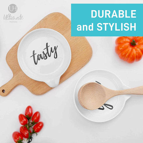 Oversized Spoon Rest for Kitchen - 2 Pack - White Ceramic Farmhouse Design for Cooking - Stove Top, Kitchen Counter, Countertop - Ladle Holder, Spoon Holder, Utensil Rest, Coffee Spoon Rest€¦