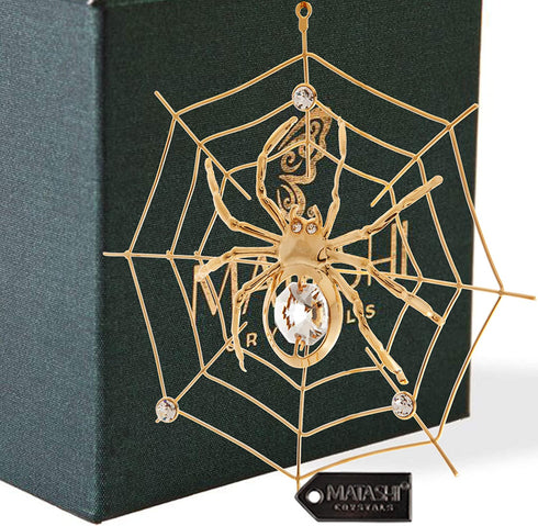 24K Gold Plated Crystal Studded Spider on Web Hanging Ornaments for Christmas Tree, Christmas Spider Miracle Traditions, Decor - The Tradition of Tinsel Legend Spider on Web Ornament