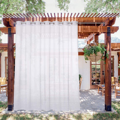 NICETOWN Waterproof Outdoor Sheer Curtain Panel Extra Wide and Long W100 x L108, Voile Soft Sheer Public Divider with Stainless Silver Grommet for Patio/Porch, 1 Panel with Rope Tieback, White