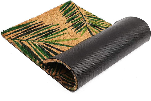 Tropical Green Palm Welcome Mat, Natural Coir Doormat (30 x 17.2 x 0.5 in)