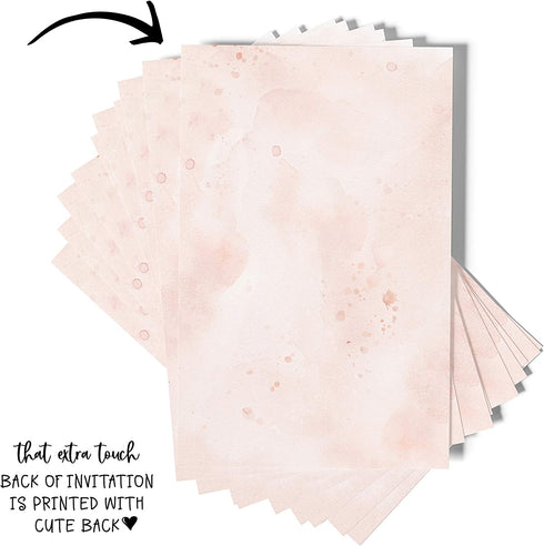 Blush Bridal Shower Invitations with Envelope Set of 25 Rustic Floral Wedding Invites Indigo and Pink Blank Printed Pack DIY (5x7 Size) Paper Clever Party