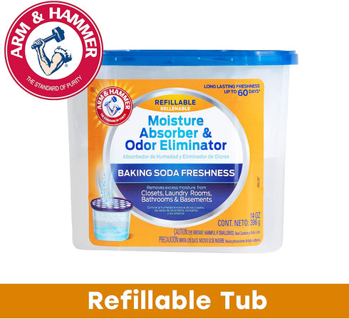 Arm & Hammer Fragrance Free Refillable Moisture Absorber and Odor Eliminator 14 oz. Tub, 3 Ct