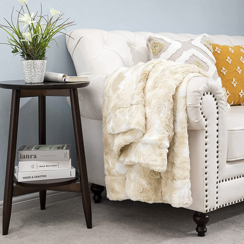HBlife Luxury Soft Faux Fur Blanket Twin Size 60X80 Inches, Elegant Fuzzy Plush Fluffy Cozy Blankets for Sofa and Bed, Marbled Ivory