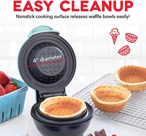 Dash Mini Waffle Bowl Maker for Breakfast, Burrito Bowls, Ice Cream and Other Sweet Deserts, Recipe Guide Included - Aqua