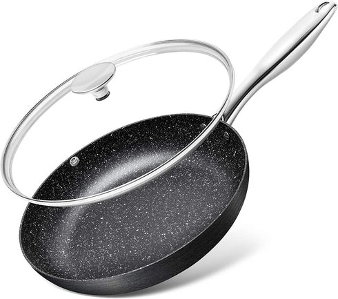 MICHELANGELO Small Frying Pan with Lid, Hard Anodized Frying Pan Nonstick, 8 Inch Frying Pan with Granite-derived Coating, 8 Inch Skillet with Lid, Nonstick Frying Pan with Lid