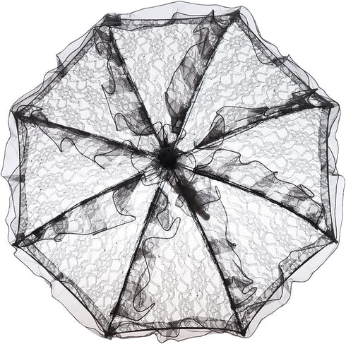 LUOEM Wedding Lace Parasol Umbrella Wedding Bride Umbrella Black Umbrella Photo Prop for Wedding Bridal Decoration - Size Small