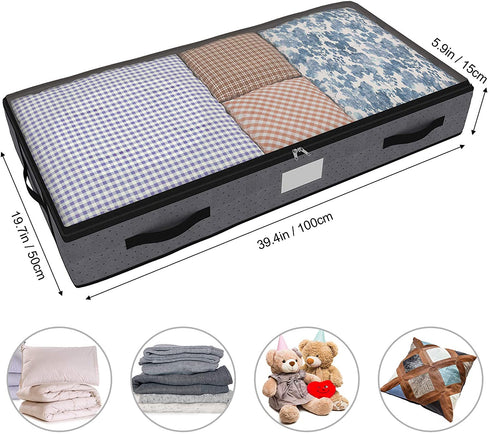Isbasa Thickened Underbed Storage Bags with Dots, Large Blankets Clothes Comforters Under Bed Storage Containers with Reinforced Handles and Clear Window, Grey, 3 Pack