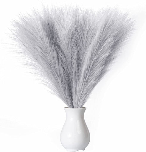 Faux Pampas Grass, 18"/45cm Artificial Pampas Grass Fluffy 5 Stem pompous Grass Flower Arrangement for Boho Home Wedding Decoration(Grey)