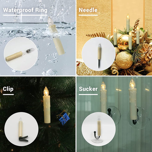 Window Candles, PChero 10 Packs Warm White Battery Operated Waterproof LED Flameless Taper Ivory Floating Candles with Remote Timer and Dimmable, Ideal for Home Indoor Outdoor Christmas Trees Decor