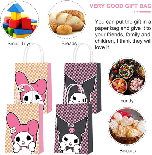 16pcs Kuromi Party Favor Bags, Cute My Melody Theme Birthday Paper Gift Bags with Handles for Kids Child Kuromi Party Decorations Goody Treat Candy Bags