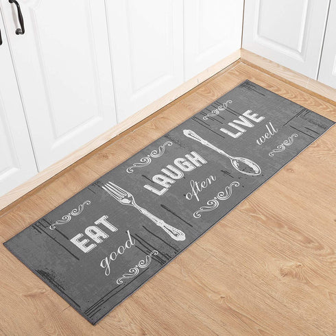Carvapet 2 Piece Kitchen Rug Set Non-Slip Backing Mat Throw Rug for Kitchen Doormat Runner Rug Set, Motto Design, Grey (17"x48"+17"x24")