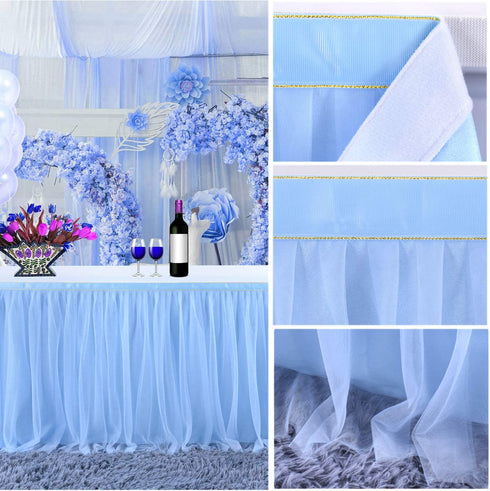 6FT Blue Tulle Table Skirt Blue Tutu Table Skirts for Wedding Birthday Party Baby Shower
