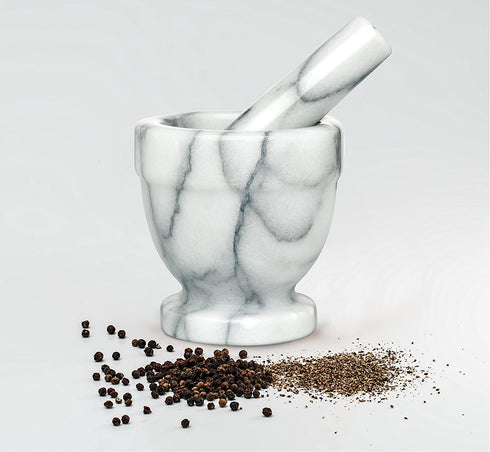 HIC Footed Mortar and Pestle Set, Spice Herb Grinder, Solid Carrara Marble
