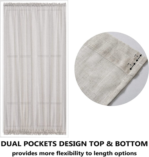 Demetex Semi Sheer Door Panels 72 inch Length Privacy Linen French Door Curtain Panels for Front Door, Set of 2, 54 x 72, Beige