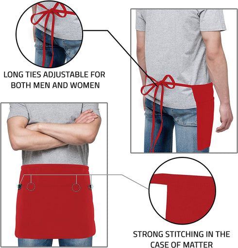 Utopia Wear 3 Pocket Waist Apron, Server Waitress short apron for Women Men, Kitchen, Restaurant and Crafting (24x12 Inches)