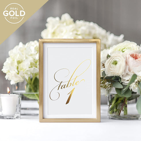 Bliss Collections Table Numbers, Gold Foil, Double-Sided Cards Plus Head Table Card for Your Wedding, Reception, Anniversary, Birthday Party or Celebration, 4"x6" (1-40 Plus Head Table Card)