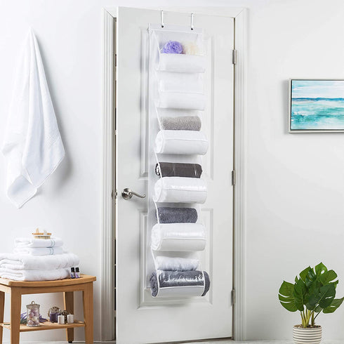 Over The Door Purse Organizer & Storage (2Pack) Handbag Organizer with 6 Easy Access Deep Pockets - Durable Metal Hooks, Handbag Organizer with Clear Pockets -Ideal for Scarf, Umbrella/Accessories Etc