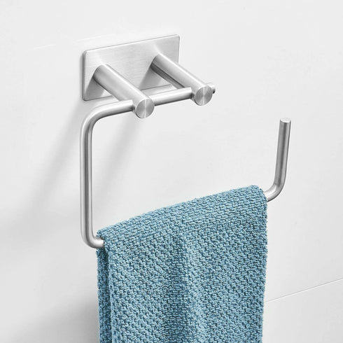 Beelee SUS 304 Stainless Steel Brushed Nickel 4-Piece Bathroom Accessory Set RUSTPROOF Towel Bar Coat Hook Toilet Paper Holder Towel Ring Wall Mount No Drilling Self Adhesive Glue