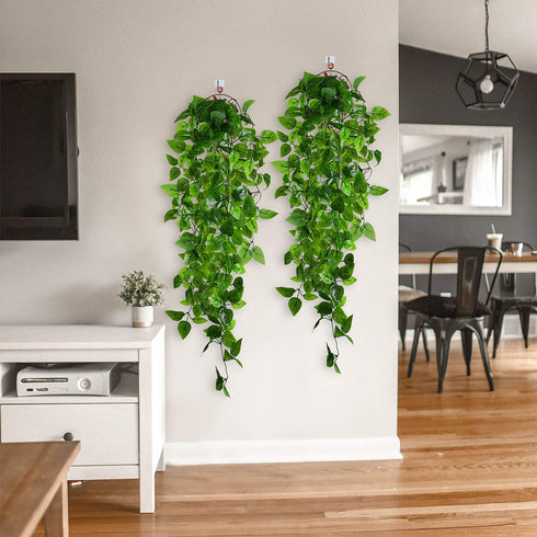 BABEIYXM Artificial Hanging Plants 2pcs Set,3.6 Feet Fake Hanging Plants Artificial Ivy Fakev Leaves,Suitable for Wall Indoor Outdoor Garden Wedding Decoration (with Basket)