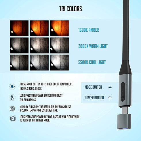 GlareFlare LED Neck Reading Light, Book Light for Reading in Bed, Book Lamp with 3 Colors Dimmable Brightness, Rechargeable USB, Ideal for Hands-Free Reading, Knitting, Camping, Repairing, Night Walk