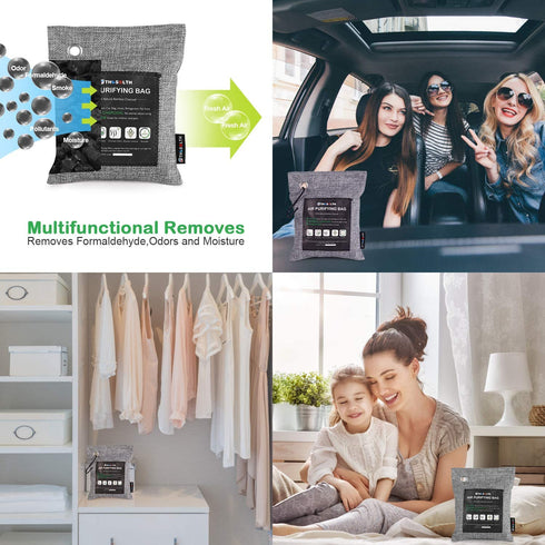 Bamboo Charcoal Air Purifying Bag(4 Packs*200g & 4 Hooks),Activated Charcoal Bags Odor Absorber-Nature Fresh Air Purifier,Closet Deodorizer Freshener,Odor Eliminator for Home,Car,Pet,Basement.