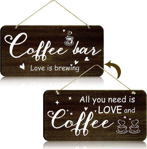 Rustic Wood Coffee Sign Rustic Home Decor All You Need is Love and Coffee Real Pallet Wood Sign Kitchen Accessories for Coffee Bar Farmhouse Home Wall Decoration, 6 x 12 Inches (Brown)