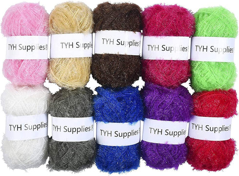 TYH Supplies 10 Skeins Scrubby Yarn for Dishcloths - 100% Polyester Material for Crocheting, Knitting, and Dishwashing - 66 Yard per Skein Exclusive from The SFK Collection