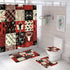 juwute 4 Pcs Retro Woodland Shower Curtain Set with Rugs, Buffalo Plaid Forest Wildlife Animal Toilet Lid Cover Bath Mat,Farmhouse Shower Curtain for Boys Girls Home Bathroom Decor 72x72Inch,Red/Black